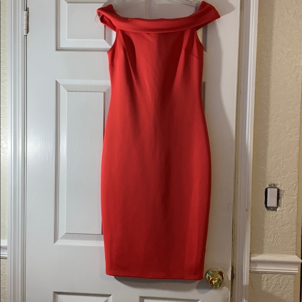 Belle Sky Peach Off the Shoulder Midi Dress